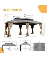 Streamdale Furniture Aluminum Frame Hardtop Gazebo with Curtains, Netting