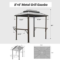 Aluminum Bbq Gazebo - Outdoor Metal Frame, Shelves, Double Roof (Brown)