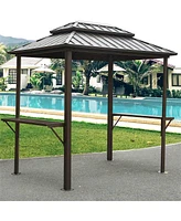 Streamdale Furniture Aluminum Bbq Gazebo - Outdoor Metal Frame, Shelves, Double Roof (Brown)