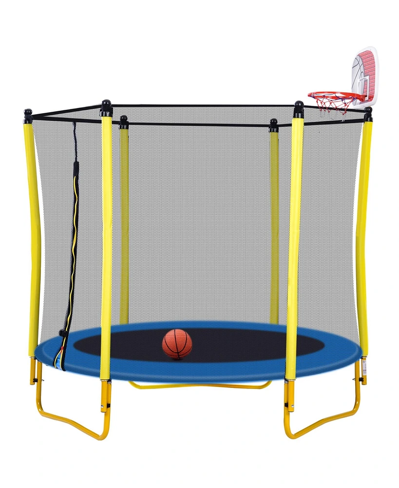 Simplie Fun Mini Toddler Trampoline with Enclosure and Basketball Hoop