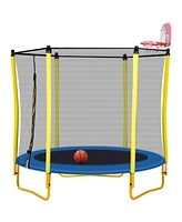 Simplie Fun Mini Toddler Trampoline with Enclosure and Basketball Hoop