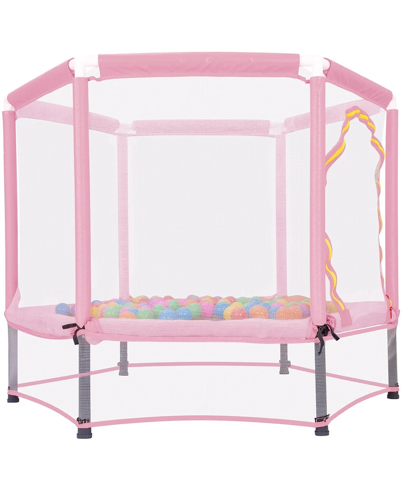 Streamdale Furniture 55" Toddlers Trampoline With Safety Enclosure Net And Balls, Indoor Outdoor Mini Trampoline For Kids