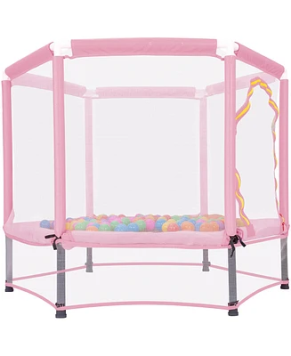 Streamdale Furniture 55" Toddlers Trampoline With Safety Enclosure Net And Balls, Indoor Outdoor Mini Trampoline For Kids