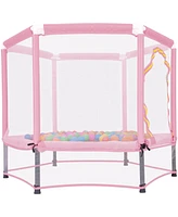 Simplie Fun 55" Toddlers Trampoline With Safety Enclosure Net And Balls, Indoor Outdoor Mini Trampoline For Kids