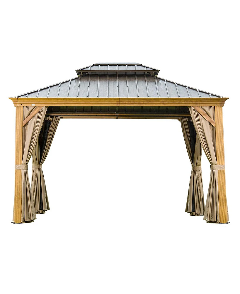 Simplie Fun 10'X12' Wood-Look Gazebo with Steel Roof & Curtains