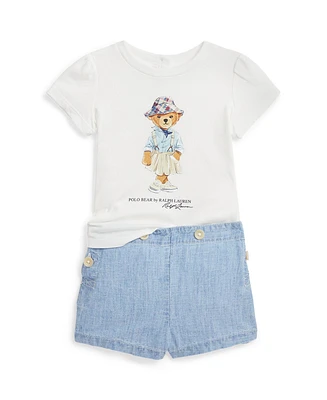 Polo Ralph Lauren Baby Girls Bear Cotton Tee and Short Set