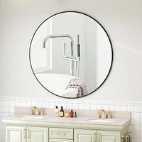 42" Wall Mounted Black Circular Mirror, For Bathroom, Living Room, Bedroom Wall Decor