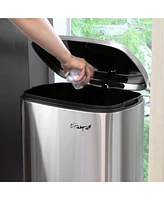 Elama 3 Piece 50 Liter and 5 Liter Stainless Steel Step Trash Bin Combo Set with Slow Close Mechanism