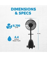 Newair 26" Pedestal Misting Fan with 8700 Cfm of Power, Adjustable Mist Settings, Water Tank and 3 Fan Speeds, Perfect for the Patio, Back Yard, or Ou