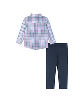 Andy & Evan Toddler Boys Toddler/Child White and Navy Plaid Buttondown Pants Set