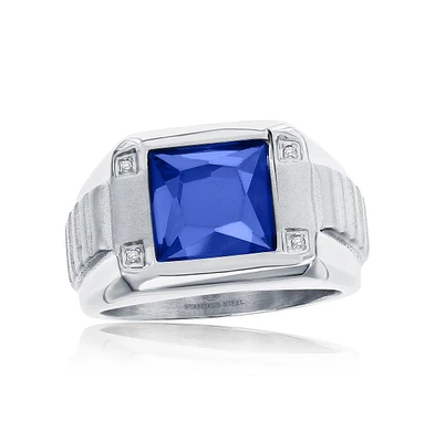 Metallo Stainless Steel Genuine Spinel Square Cz Ring