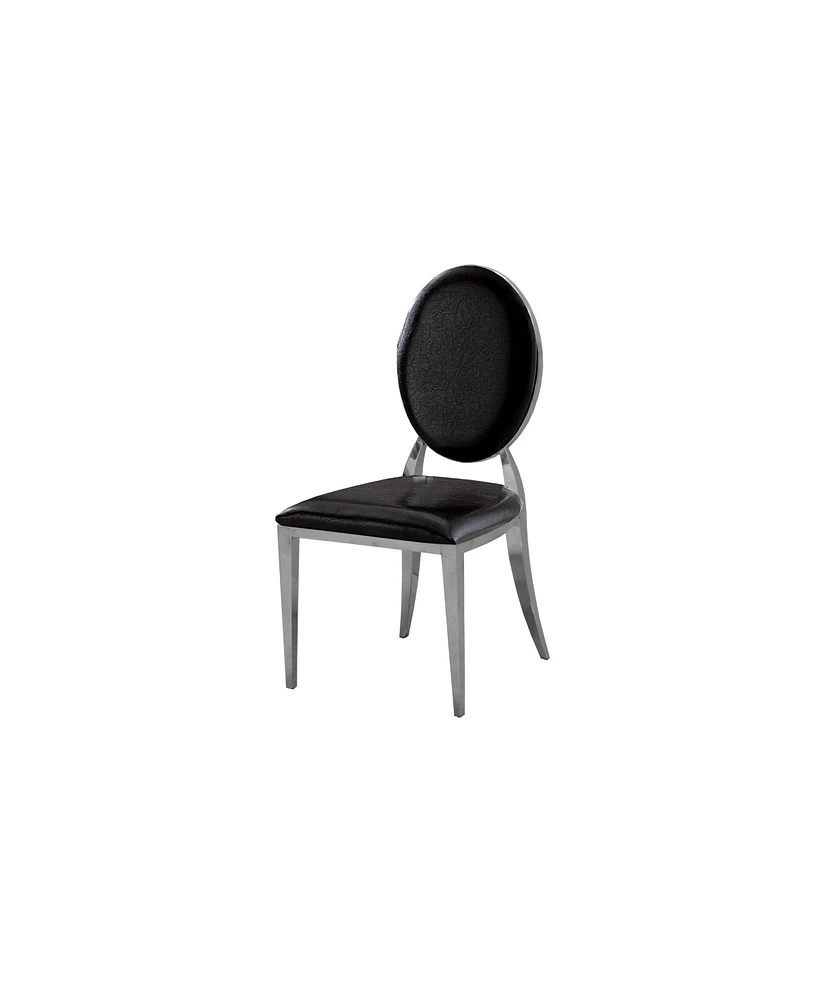 Simplie Fun Leatherette Dining Chair Set Of 2, Oval Backrest Design And Stainless Steel Legs