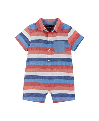 Andy & Evan Baby Boys Chambray Striped Collared Romper