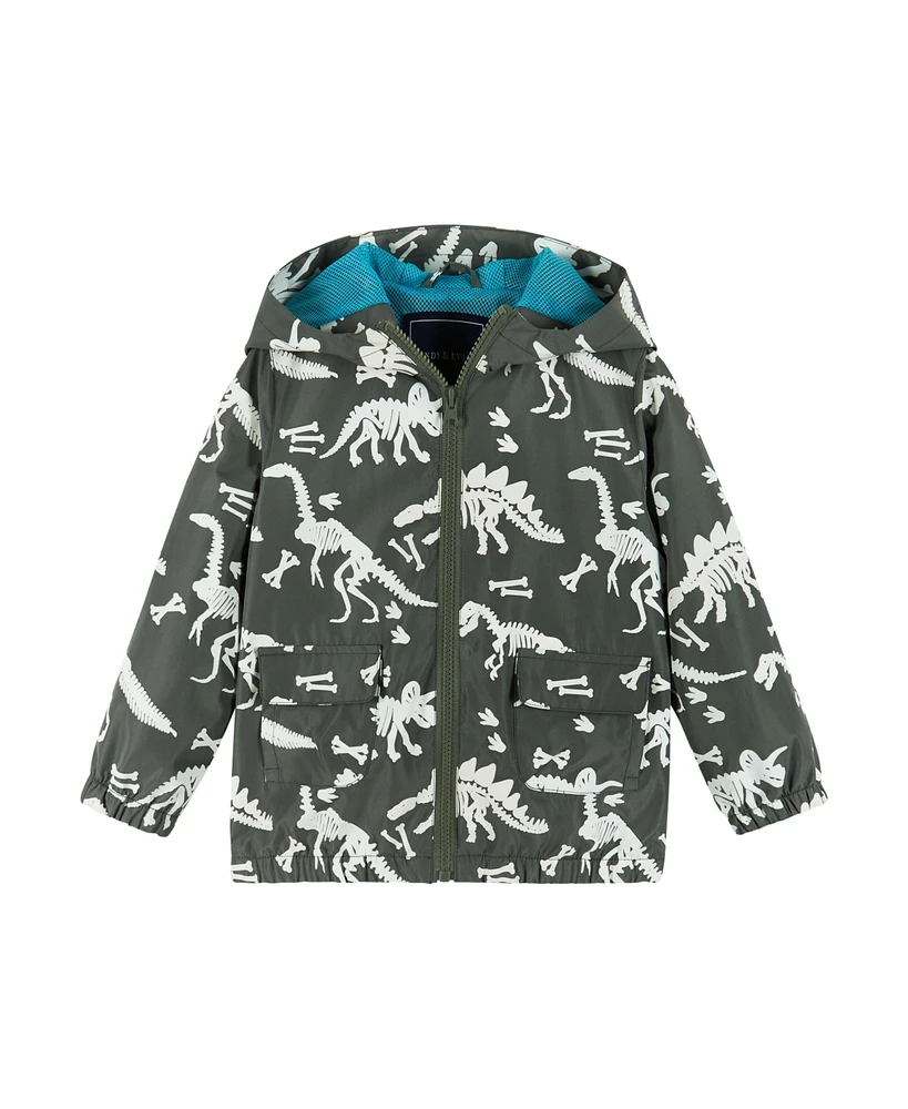 Andy & Evan Toddler Boys Grey Dino Print Color Change Raincoat