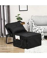 Homcom Ottoman Sofa Bed Button Tufted Folding Sleeper Chair with Side Pocket Black