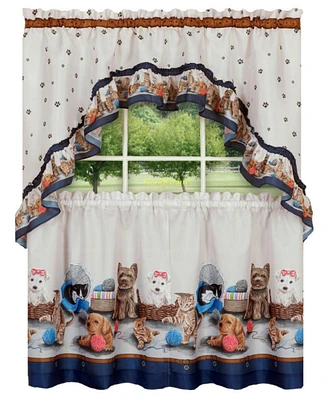 GoodGram Adorable Puppies & Kittens Kitchen Curtain Tier & Swag Set - 58 in. W x 24 in. L