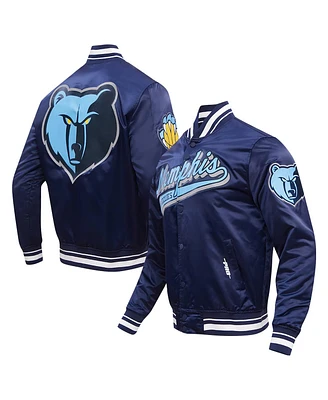 Pro Standard Men's Navy Memphis Grizzlies Script Tail Full-Snap Satin Varsity Jacket