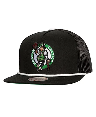 Mitchell Ness Men's Black Boston Celtics Roper Meshback Trucker Snapback Hat