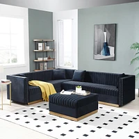 Streamdale Furniture Modern Black Velvet Sectional Sofa with Ottoman