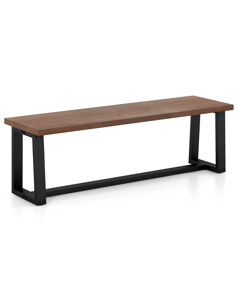 Costway 56.5"L Large Wood Dining Bench with Metal Frame Adjustable Footpads for Kitchen