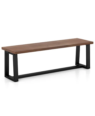 Costway 56.5"L Large Wood Dining Bench with Metal Frame Adjustable Footpads for Kitchen