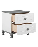 Streamdale Furniture Wooden Nightstand With Two Drawers For Kids, End Table For Bedroom, White+Gray