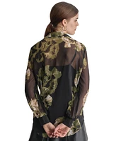 Dkny Women's Printed Button-Front Long-Sleeve Shirt