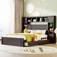 Queen Wooden Bed With All-In-One Cabinet, Shelf And Sockets