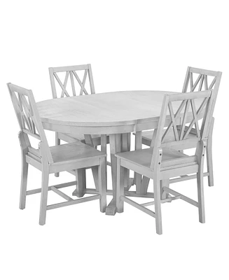 Streamdale Furniture Rustic 5-Piece Dining Set with Extendable Table & Cross Back Chairs