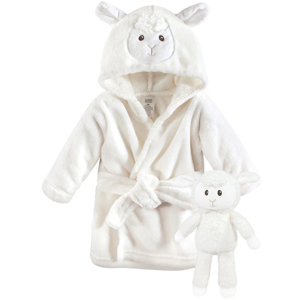 Luvable Friends Baby Boys Bathrobe and Toy Plush Set, Lamb, 0-9 Months