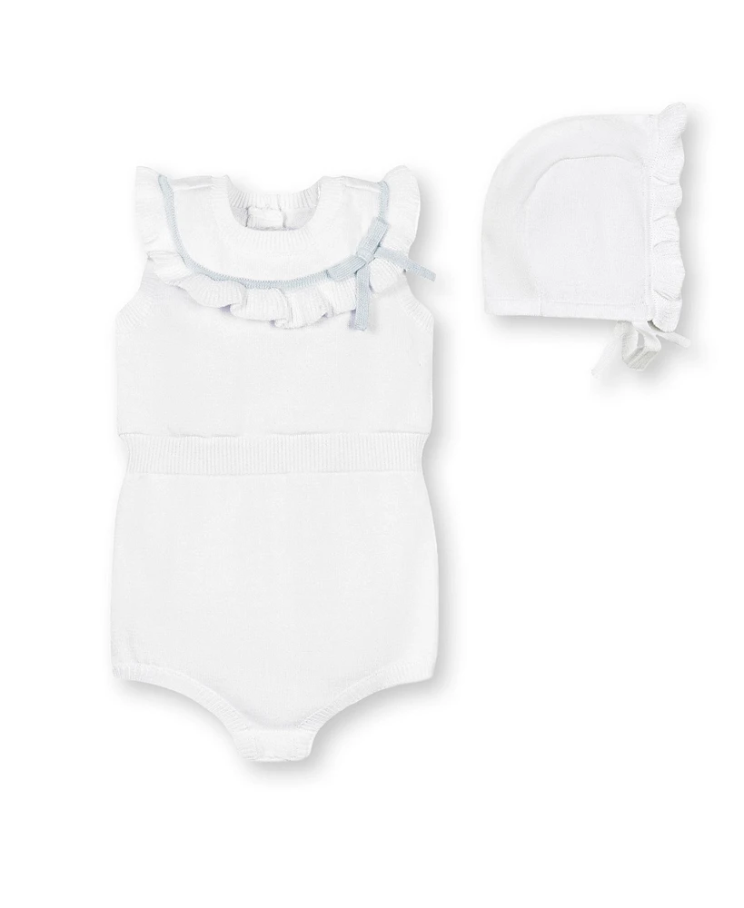 Hope & Henry Baby Girls Layette Organic Sleeveless Ruffle Sweater Romper and Bonnet 2-Piece Set