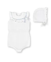 Hope & Henry Baby Girls Layette Organic Sleeveless Ruffle Sweater Romper and Bonnet 2-Piece Set