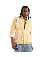 Campus Sutra Men's EcoLiva Yellow Contrast Botanical Shirt