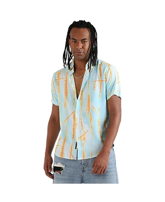 Campus Sutra Men's EcoLiva Sky Blue & Orange Pastel Tie Dye Shirt