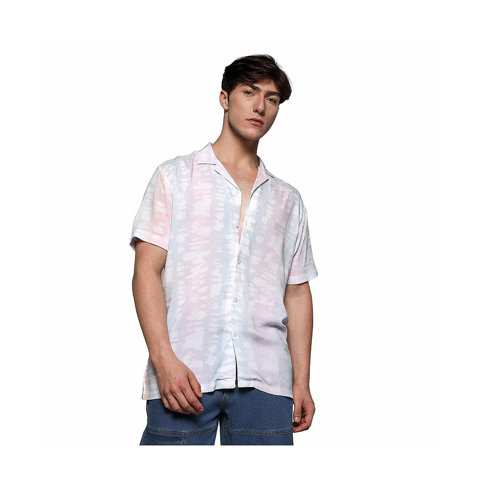 Campus Sutra Men's EcoLiva Baby Pink & Powder Blue Pastel Vertical Ombre Shirt