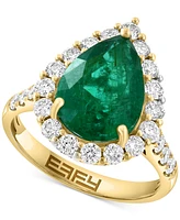 Effy Emerald (3-3/8 ct. t.w.) & Diamond (7/8 ct. t.w.) Pear Halo Ring in 14k Gold