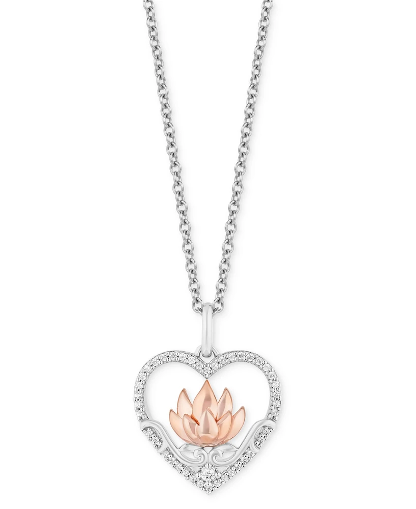 Diamond Heart Pendant Necklace (1/5 ct. t.w.) in Sterling Silver & Rose Gold-Plate, 16" + 2" extender - Sterling Silver  Rose Gold