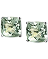 Green Amethyst Cushion Stud Earrings (7 ct. t.w.) in Sterling Silver