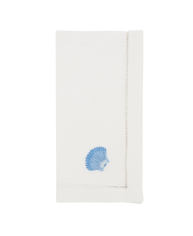 Saro Lifestyle Embroidered Seashell Serenity Napkin Set of 6, 20"x20"