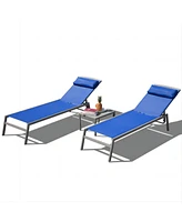 Simplie Fun Aluminum Pool Lounge Set, 3 Pieces Textilene Recliner With Headrest