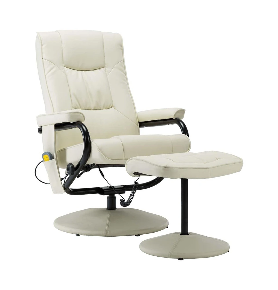 vidaXL Massage Recliner with Ottoman Cream Faux Leather