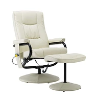 vidaXL Massage Recliner with Ottoman Cream Faux Leather