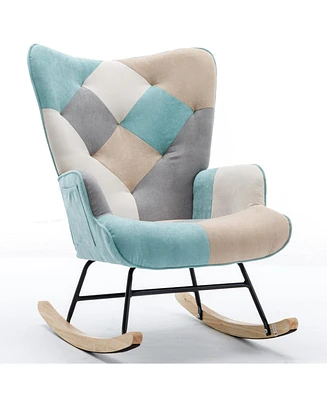 Simplie Fun Modern Fabric Accent Chair with Wood Armrests & Mid-Century Sofa