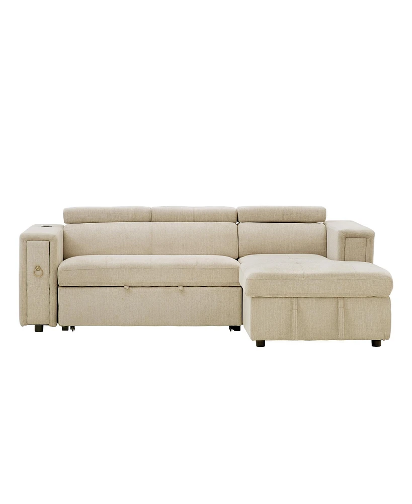 Simplie Fun 96" Multi-Functional Pull-Out Sofa Bed L-Shape Sectional Sofa With Adjustable Headrest