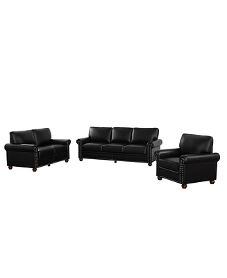 Simplie Fun Living Room Sofa With Storage Sofa 1+2+3 Sectional Black Faux Leather