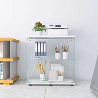 Glass Display Cabinet, 2 Shelves, Floor Standing, 33.35" X 31.69" X 14.37"