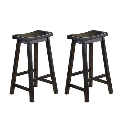 Simplie Fun Finish 29-Inch Bar Height Stools Set Of 2 Piece Saddle Seat Solid Wood Casual Dining Home Furniture