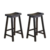 Simplie Fun Finish 29-Inch Bar Height Stools Set Of 2 Piece Saddle Seat Solid Wood Casual Dining Home Furniture