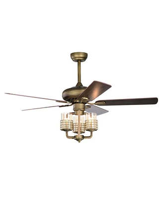 Simplie Fun 52" Bronze Metal Ceiling Fan with Wood Blades & Remote Control