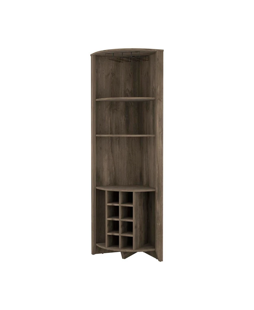 Simplie Fun Morgana 8-Bottle 5-Shelf Corner Bar Cabinet Dark Brown